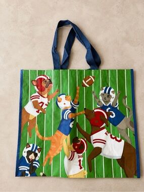 Cats and dogs football reusable tote bag